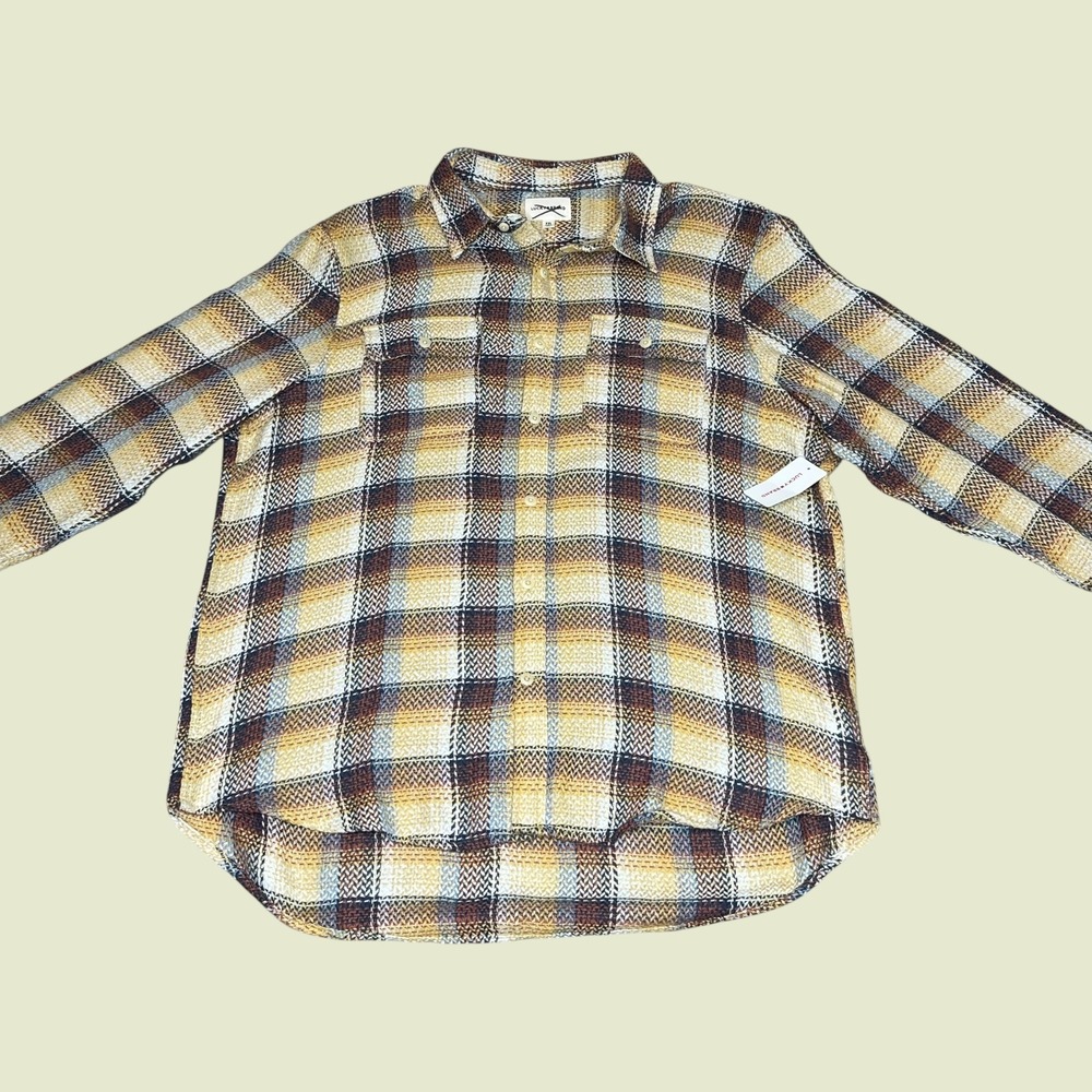 NEW Lucky Brand Mens XXL Yellow Herringbone Flannel Humboldt Utility Long Shirt